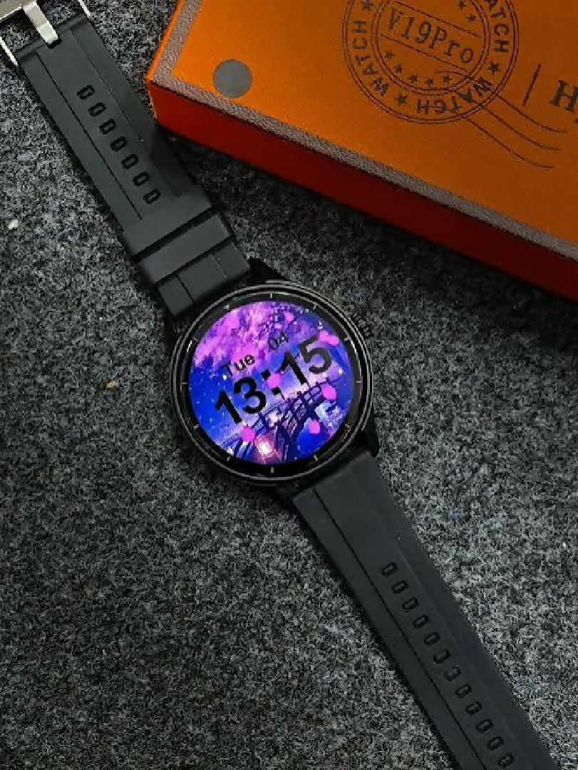 V19 Pro Round Smart Watch with Bluetooth Calling And Fitness Tracker HD Display Call Features