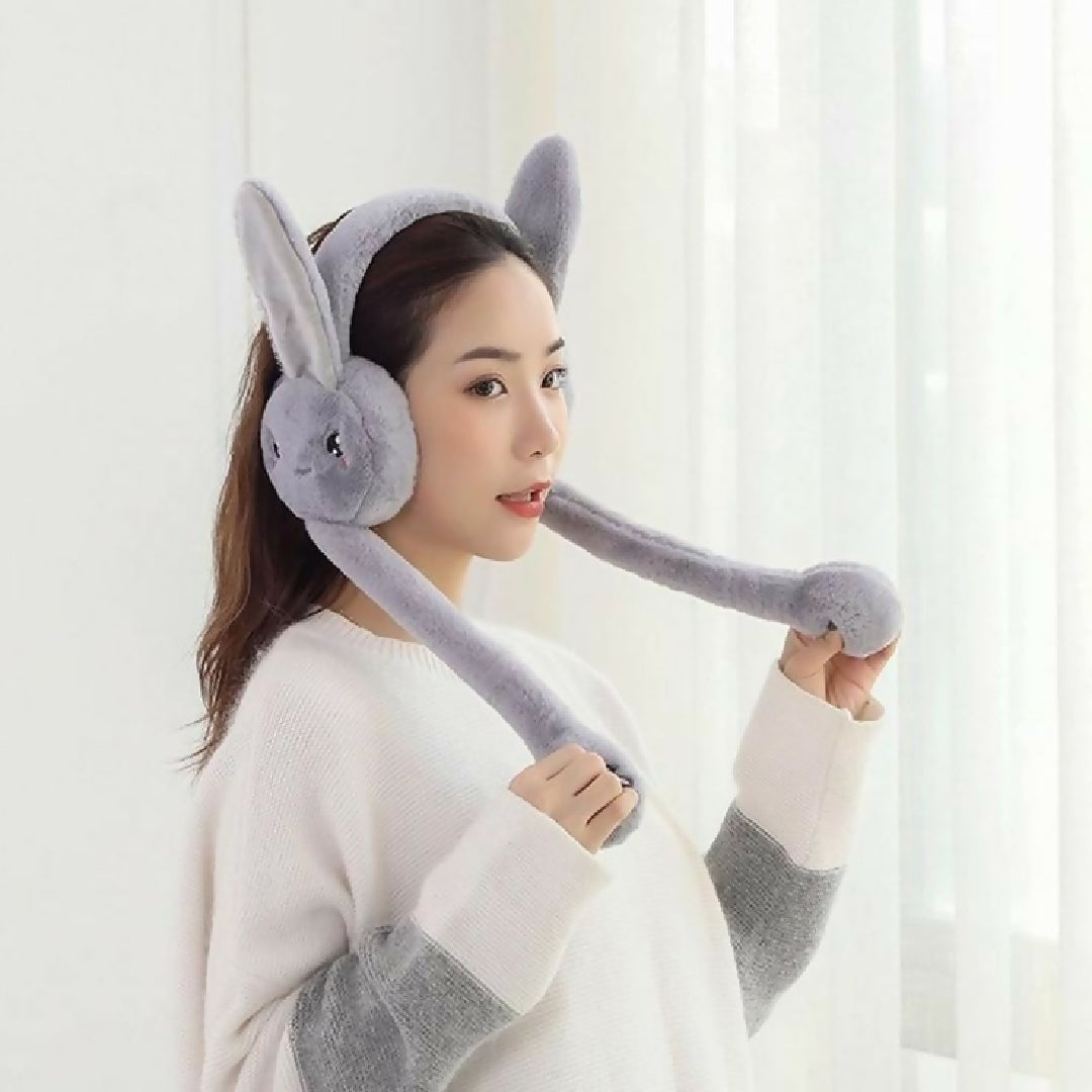 Cute Jumping Rabbit Earmuffs Hat with Moving Ears - Plush Airbag Toy Cap for Kids - Random Color