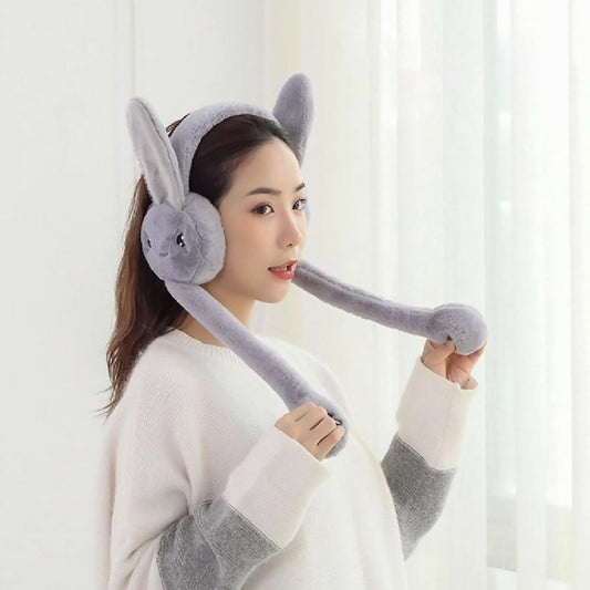 Cute Jumping Rabbit Earmuffs Hat with Moving Ears - Plush Airbag Toy Cap for Kids - Random Color