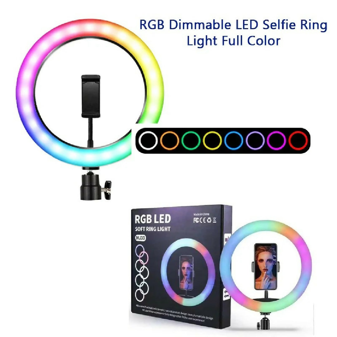 RGB Ringlight 26 CM MJ26 With Mobile Holder Adjustable Lighting For Photography Video Recording Makeup And Live Streaming With Stand 7 Feet