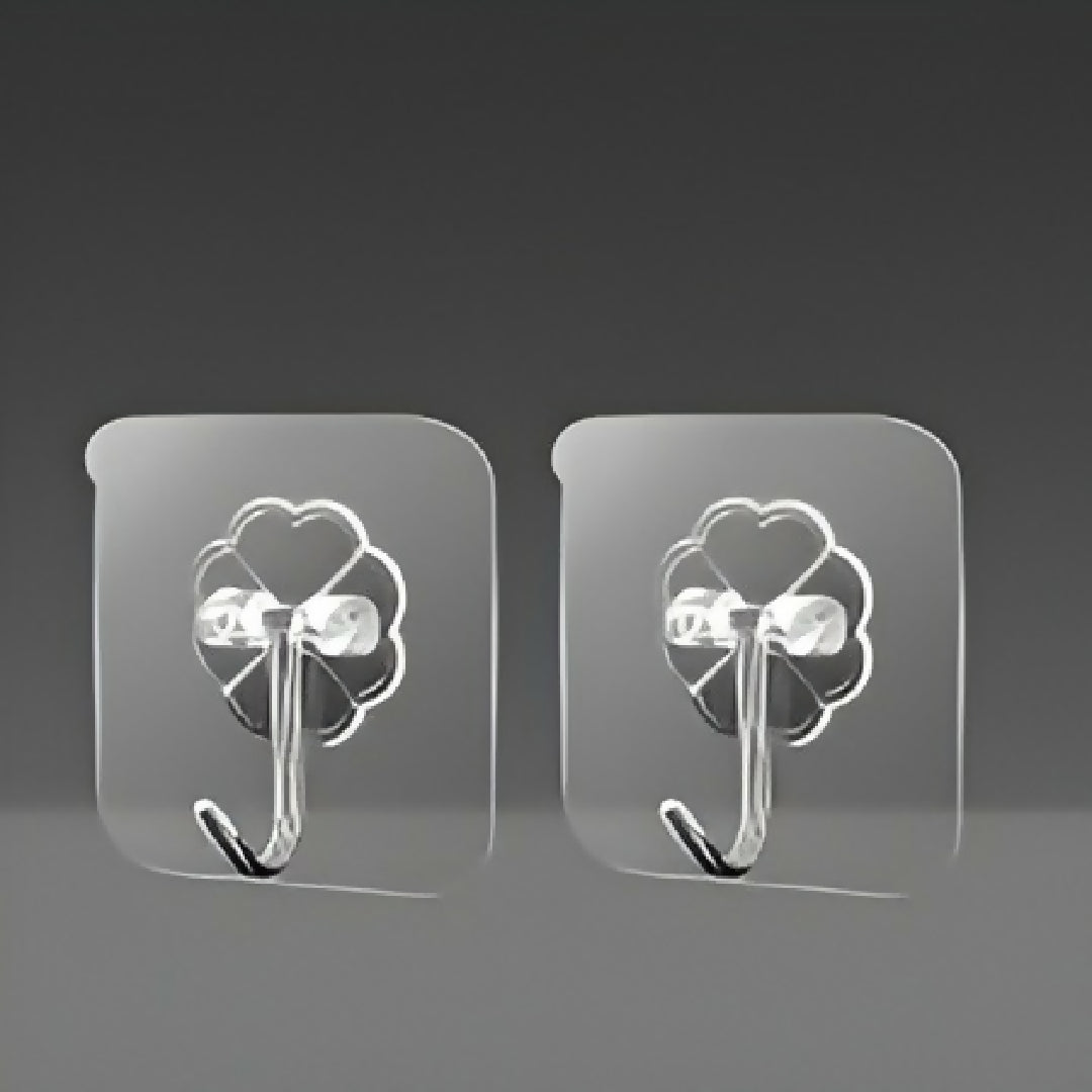 Transparent Self-Adhesive Wall Hooks - Strong Hold - No Drill - Damage-Free Hanging - Pack of 10