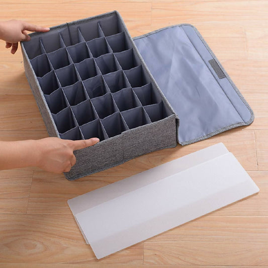 Underwear Socks Storage Organizer with Lids Foldable Closet Drawer Divider 24 Cells Storage Box
