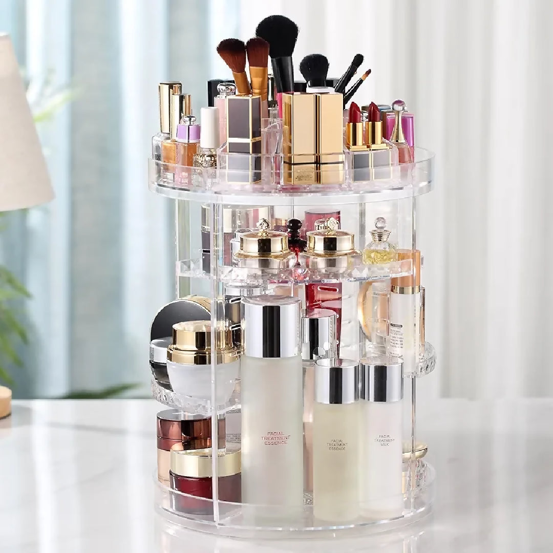 360 Rotating Makeup Organizer Adjustable Carousel Large Capacity Revolving Perfume Organizer Skincare Organizers Cosmetic Storage Spinning Holder for Vanity Clear