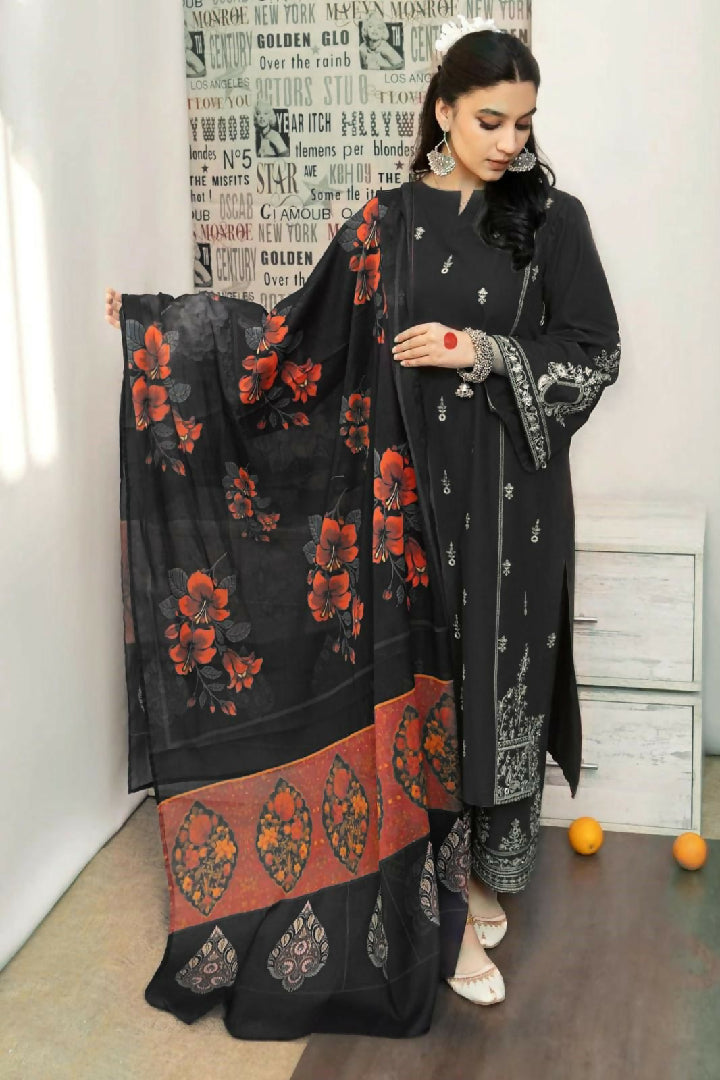 3 Pcs Womens Unstitched Lawn Embroidered Suit