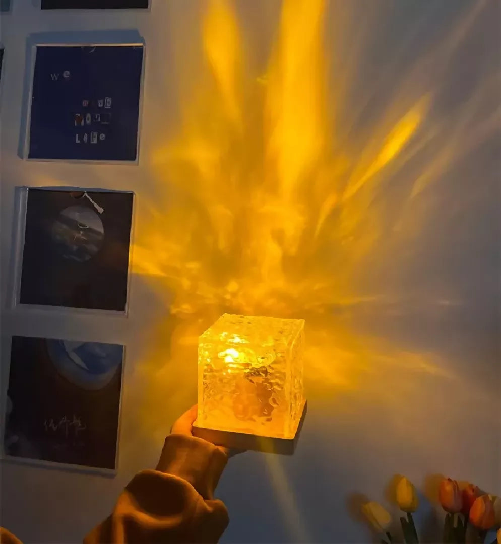 Dynamic Rotating Water Ripple Night Light 12 Colors Flame Crystal Lamp for Living Room Study Bedroom Attached USB cable