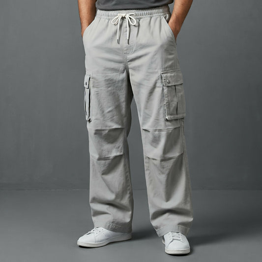 Mens Baggy Style 6 Pocket Cargo Trouser Light Grey