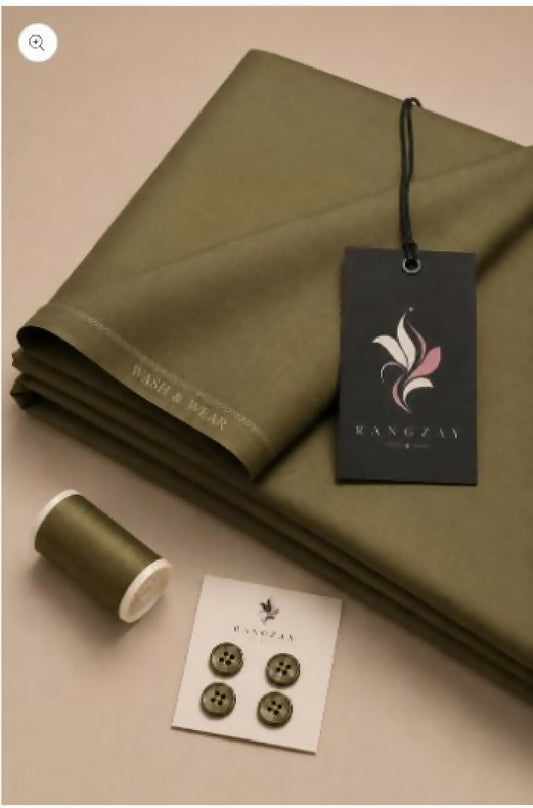 Army Green Wash n Wear unstitched four meter fabric