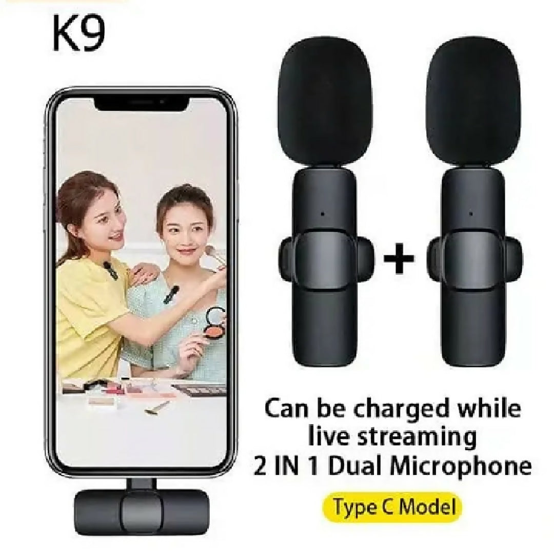 K9 Wireless Dual Microphone Type C 2 in 1 Mic for YouTube TikTok and Live Streaming