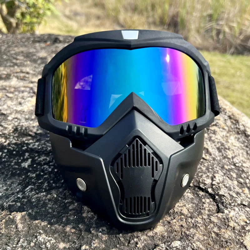 Off-Road Motorcycle Riding Goggle Mask with Detachable Face Shield & UV Protective Lens