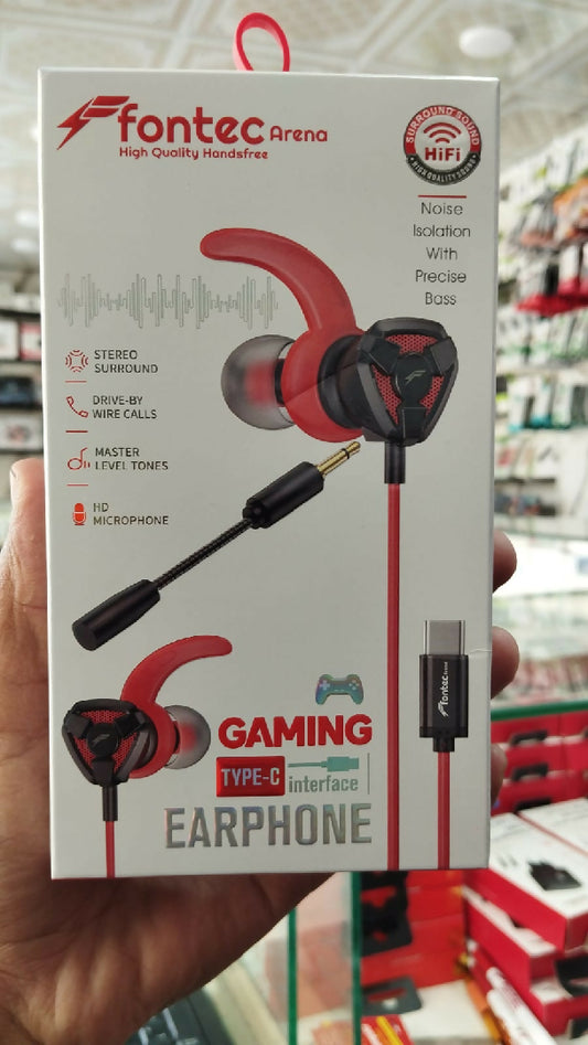 Fontec Arena Type C Gaming Earphones with Detachable Mic HiFi Stereo Surround Wired Handsfree for Type C Devices Random Color