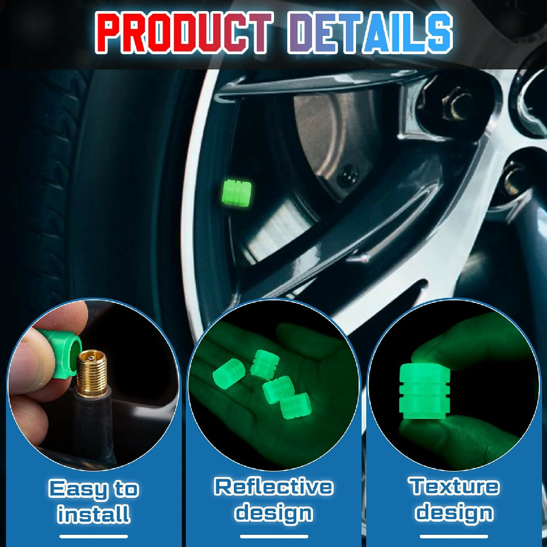 PACK OF 4 Glow in The Dark Tire Valve Caps Fluorescent Stem Car Universal Air Cap Auto Covers Cars Motorcycles SUV Trucks Bikes Accessories Random Colors
