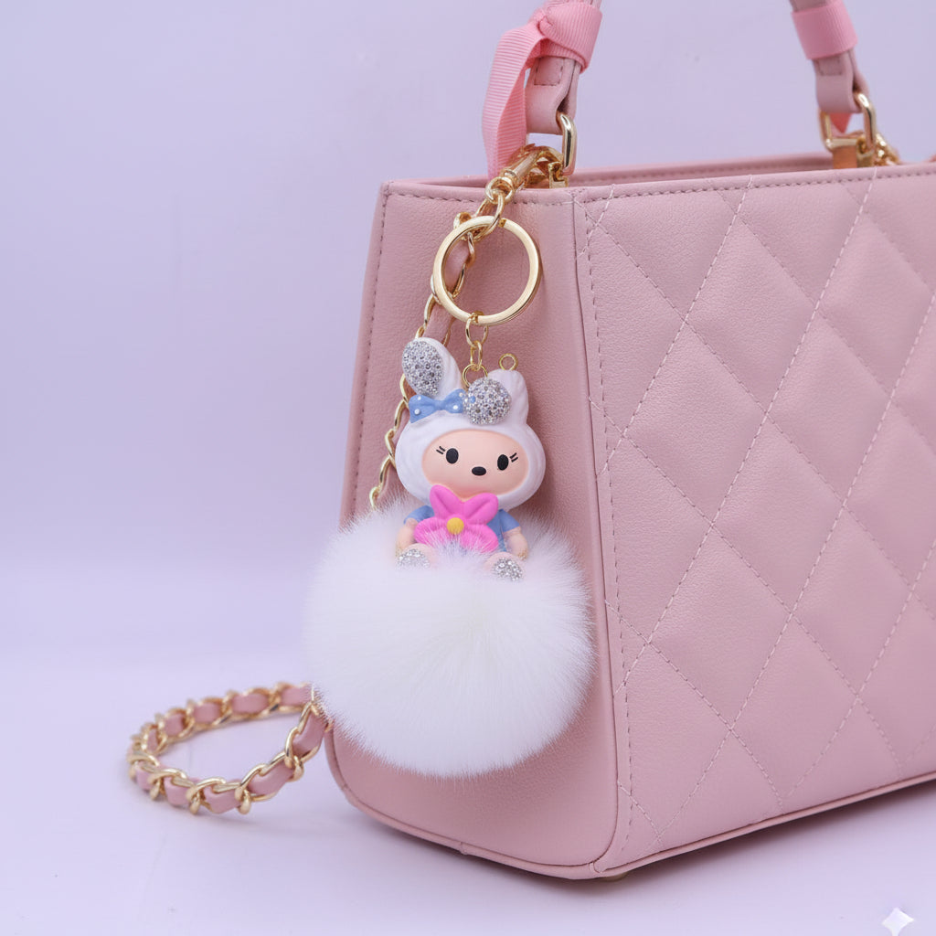 Bunny Fur Keychain White
