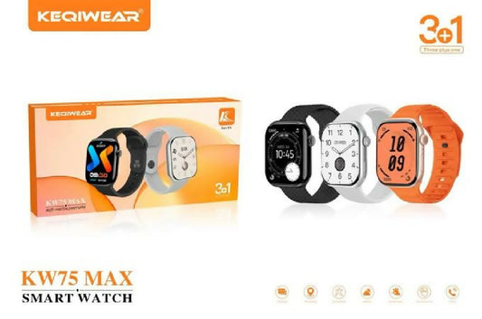 Keqiwear KW75 Max Smartwatch 2 inch HD Display Bluetooth Calling 3 Interchangeable Straps Wireless Charging