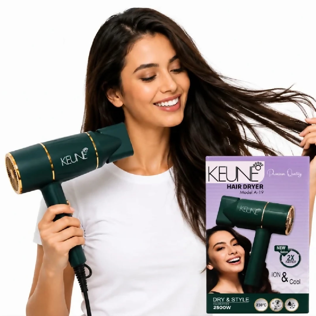 KEUNE A-19 Hair Dryer 2500W Professional Salon Hair Dryer 2X Faster Drying Hot and Cold Air Ionic Hair Care