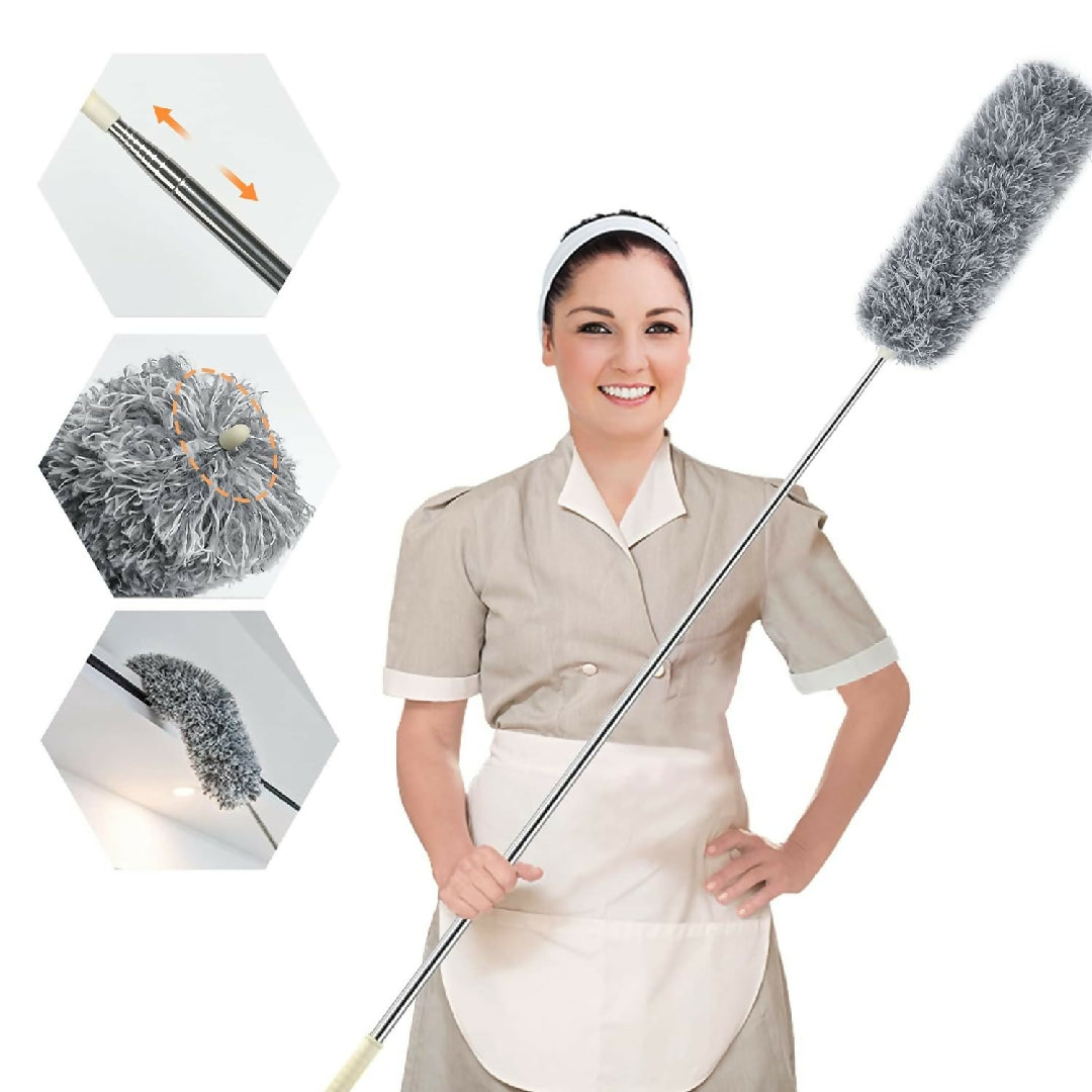 Grey Microfiber Flexible Duster Extendable Bendable Cleaning Tool with Telescopic Pole for High Ceilings Fans and Tight Corners