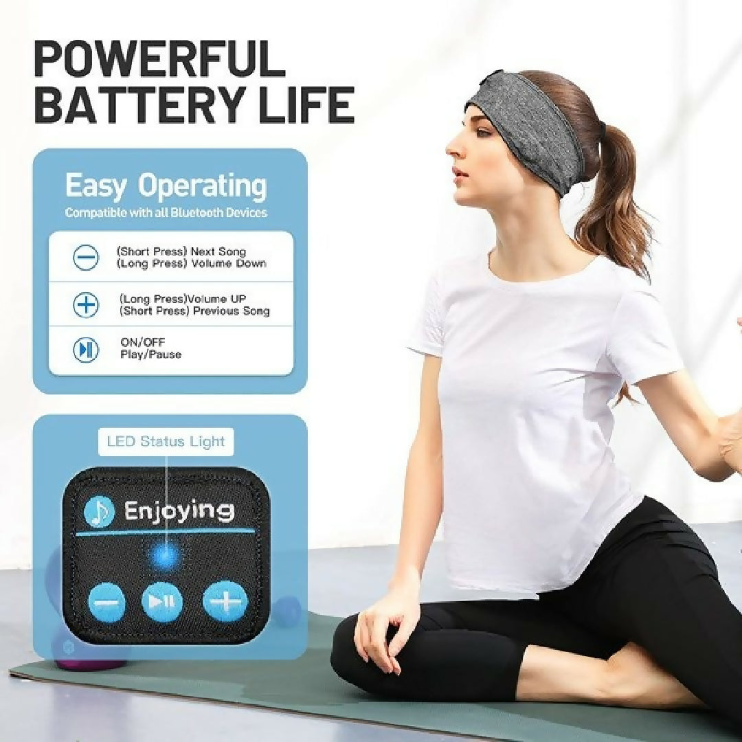 2 in 1 Sports Sleep Bluetooth Headband Wireless Music Headphones with Built in Mic Elastic Eye Mask for Workout Travel Relaxation
