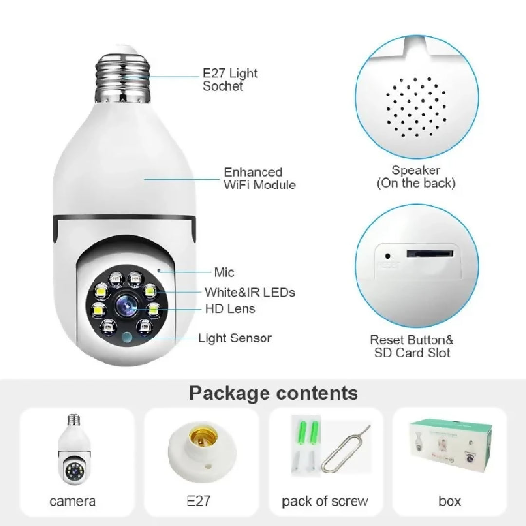 Speed X Bulb Camera 1080P WiFi 360 Panoramic Security Camera Night Vision and Two Way Audio