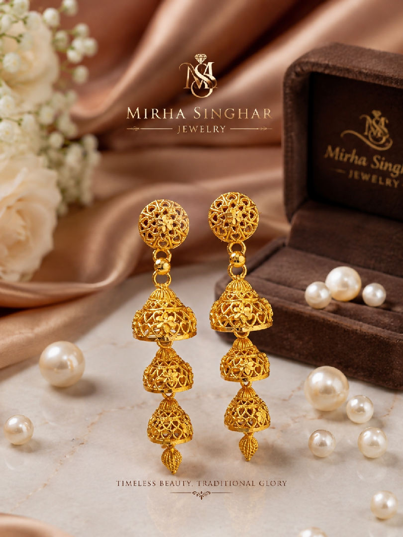 Mirha Singhar Premium Gold Plated Multi Layer Jhumka Earrings for Women