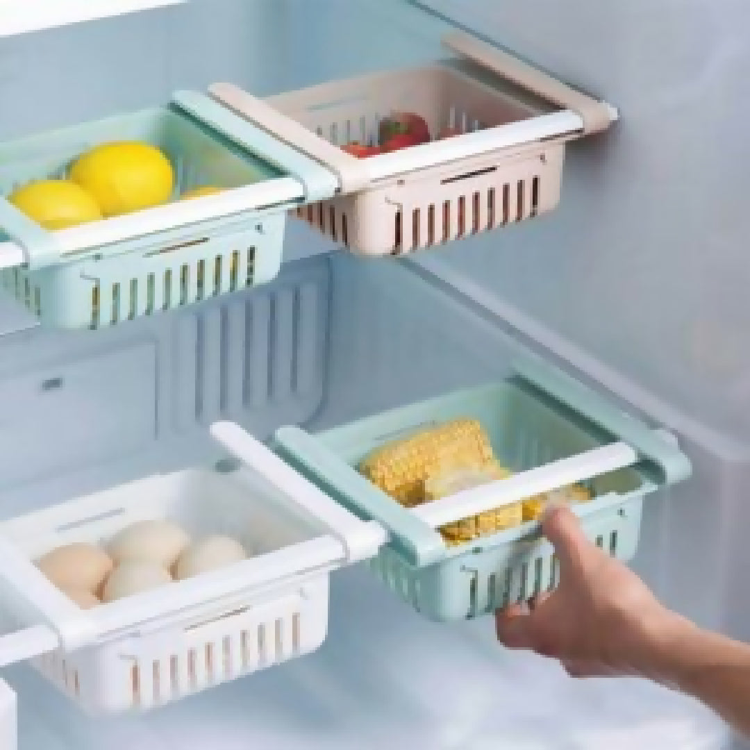 Adjustable Storage Basket For Fridge - Plastic Basket - Stretchable Food Organizer - 1 Pc - Random Color