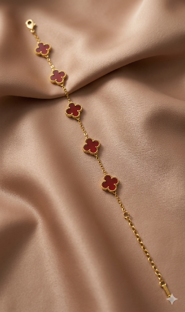 Scarlet Clover Stainless Steel Station Bracelet