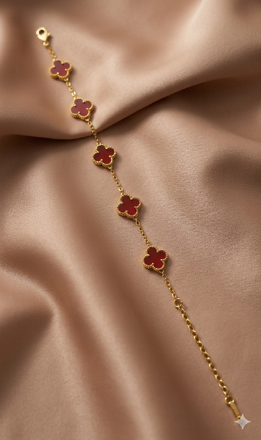 Scarlet Clover Stainless Steel Station Bracelet