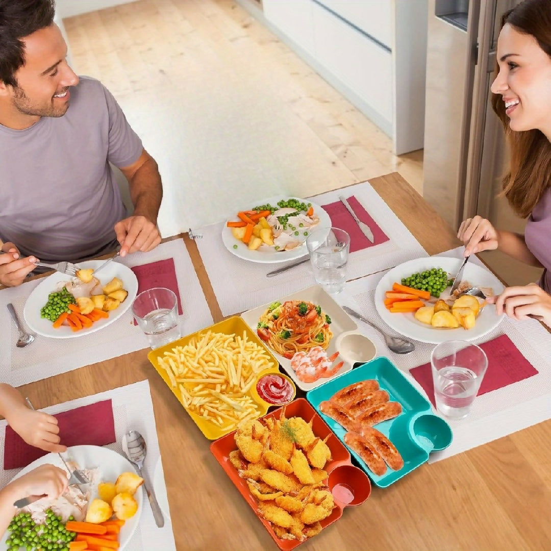4-Piece-Colorful-Serving-Platter-Set-BPA-Free-Snack-Sushi-Appetizer-Dessert-Plates-with-Built-in-Dipping-Bowls-for-Parties-Everyday-Use