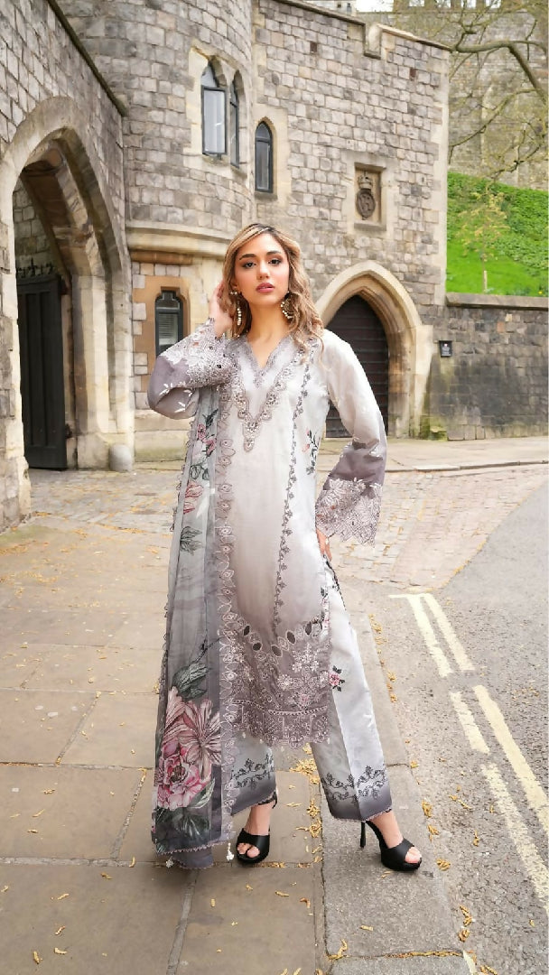 Printkari 3 Piece Unstitched Embroidered