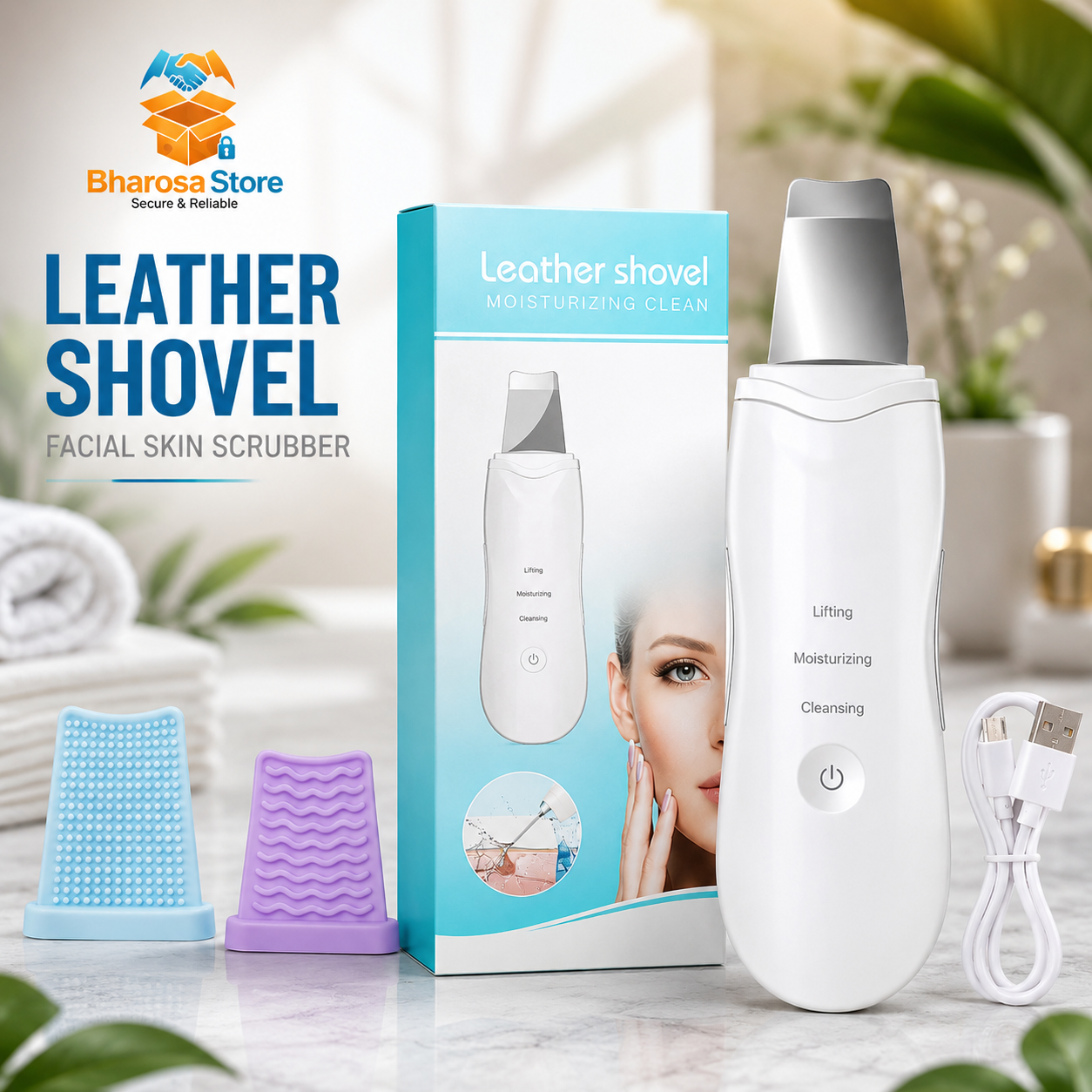 Leather shovel facial skin scrubber set