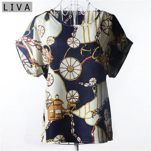 Women Printed Short Sleeve Chiffon Top – Multicolor