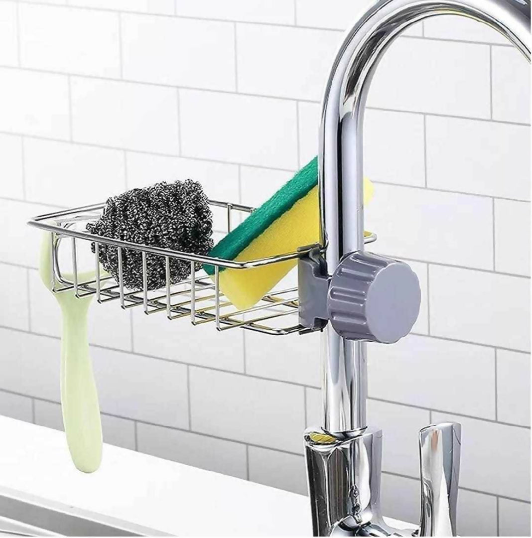 5-in-1 Ultimate Kitchen Cleaning and Sink Organizer Bundle - Faucet Extender Soap Dispensing Scrubber Faucet Caddy Rack Splash Guard with suction cups and Mini Hand Squeeze Mop