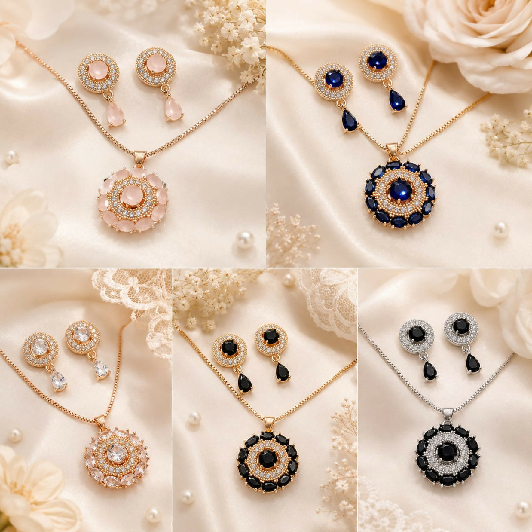Elegant Pink Crystal Jewelry Set for Women Necklace Earrings Set