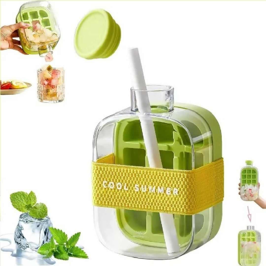 2 in 1 Zero Touch Ice Cube Bottle with Press Release Tray Lid