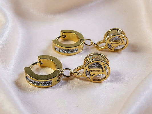 Chic Designer-Inspired Drop Earrings – Gold Finish and Sparkling Medallions