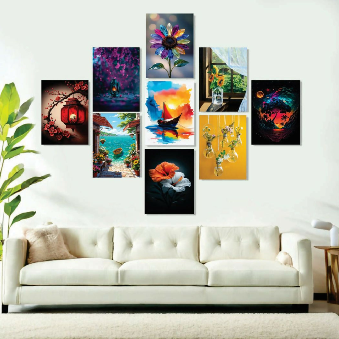 Set of 9 Premium Wall Art Photo Tiles Modern Home Decor Sets 8x11