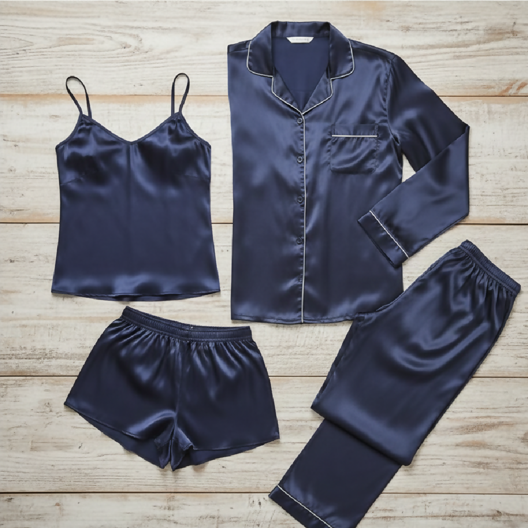 Premium Satin Silk Couple Night Suit Pajama - Short Set - Matching Luxury Nightwear for Men and Women - 4 Pcs