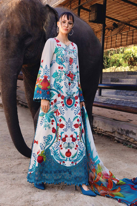 MPT-2912-A | Off-White Printed Lawn Unstitched Suit with Embroidered Tassel Detail