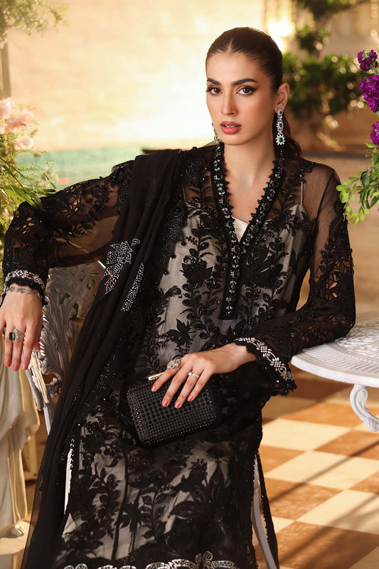 Maria B 3 Piece Unstitched Embroidered Chiffon Suit MPC-26-101-Black