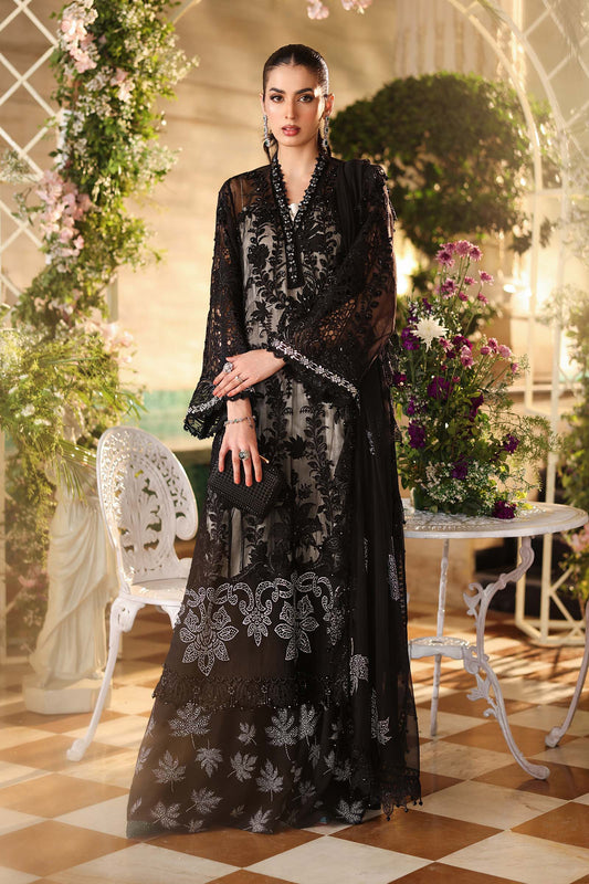 Maria B 3 Piece Unstitched Embroidered Chiffon Suit MPC-26-101-Black
