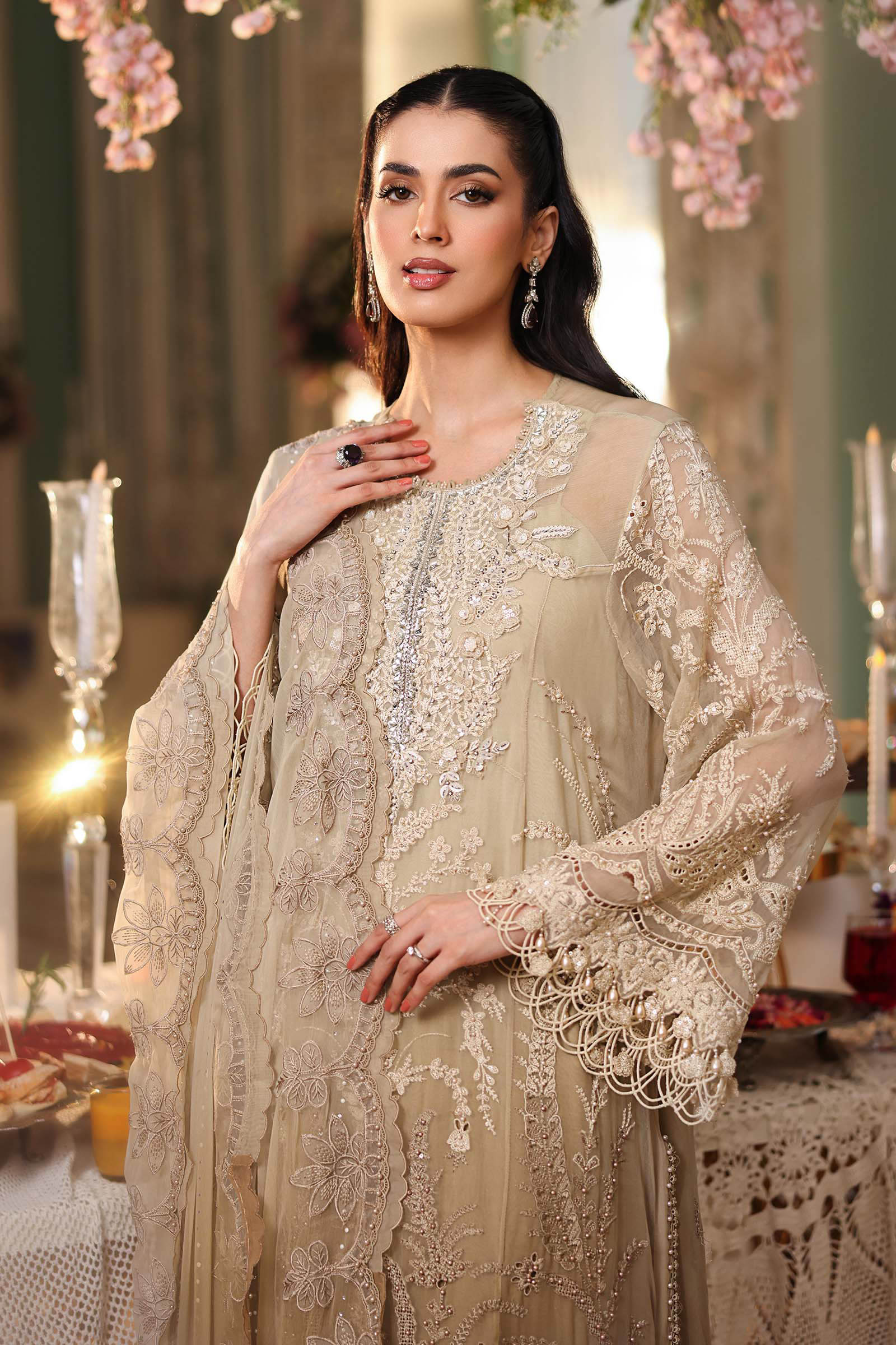 Maria B 3 Piece Unstitched Embroidered Chiffon Suit MPC-26-103-Olive Gold