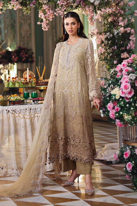 Maria B 3 Piece Unstitched Embroidered Chiffon Suit MPC-26-103-Olive Gold