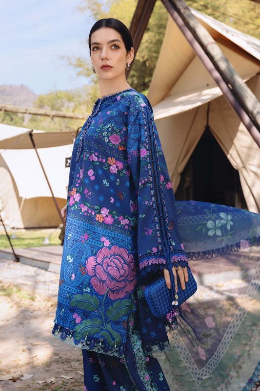 MPT-2904-B | Blue Printed Lawn Unstitched Suit with Embroidered Side Patches