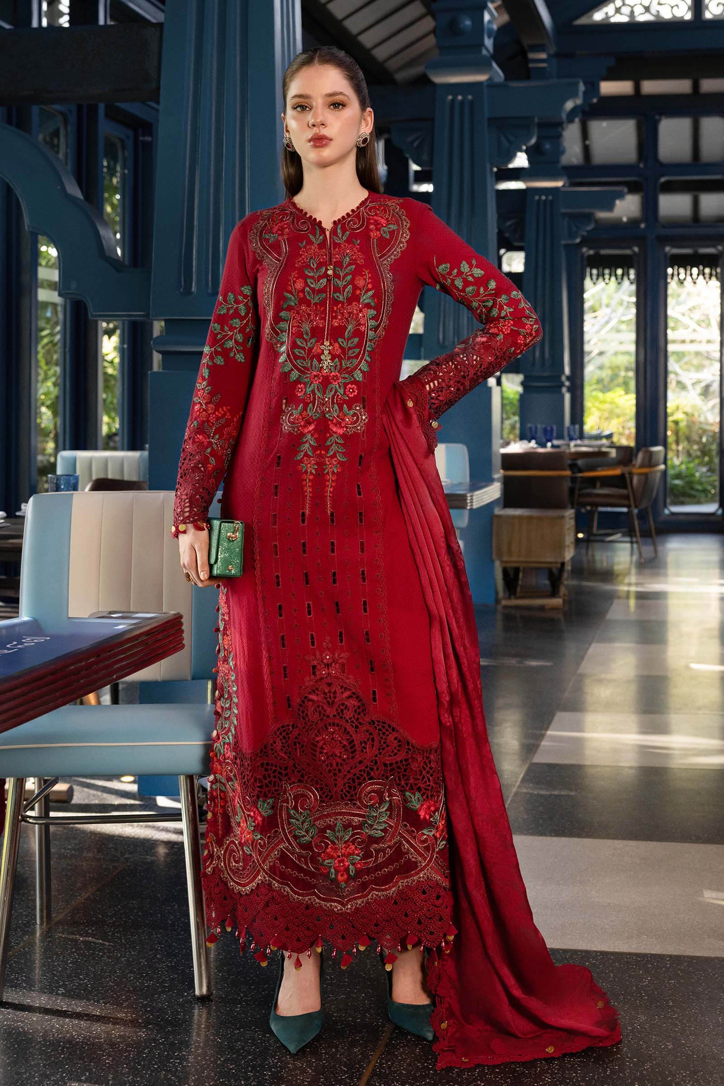 Maria B 3 Pc Unstitched Embroidered Jacquard Lawn Suit EL-26-05