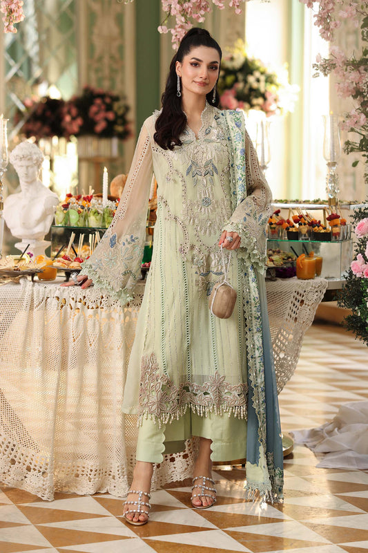 Maria B 3 Piece Unstitched Embroidered Chiffon Suit MPC-26-105-Pistachio Green