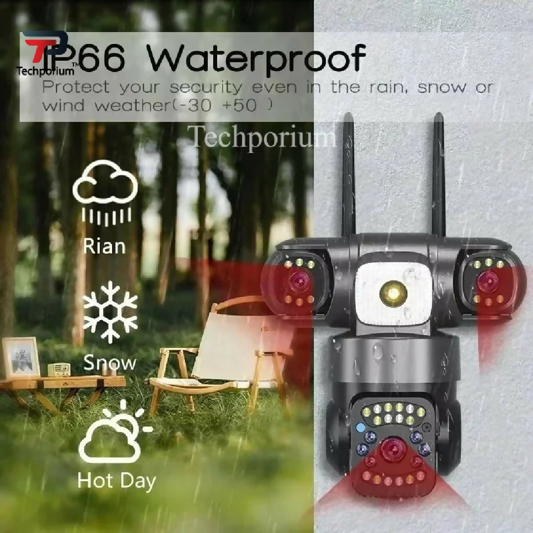 Smart 12MP WiFi 6K Ultra HD 3 Lens IP CCTV Camera PTZ Indoor Outdoor Security Camera with 16x Zoom Motion Detection Alarm Alerts Two Way Talk Audio Night Vision V380 Pro App Wireless Network Camera for Home Office Factory Warehouse Farm House