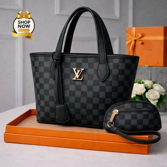Womens LV Print Handbag Set With Small Bag Stylish Leatherette