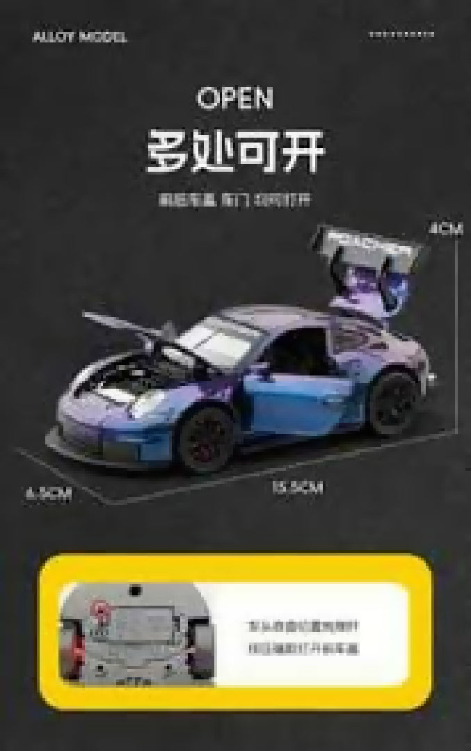 1 32 Porsche 911 GT3 RS Diecast Metal Pull Back Car 4 Openable Doors with Sound and Light Perfect Toy and Gift for Kids