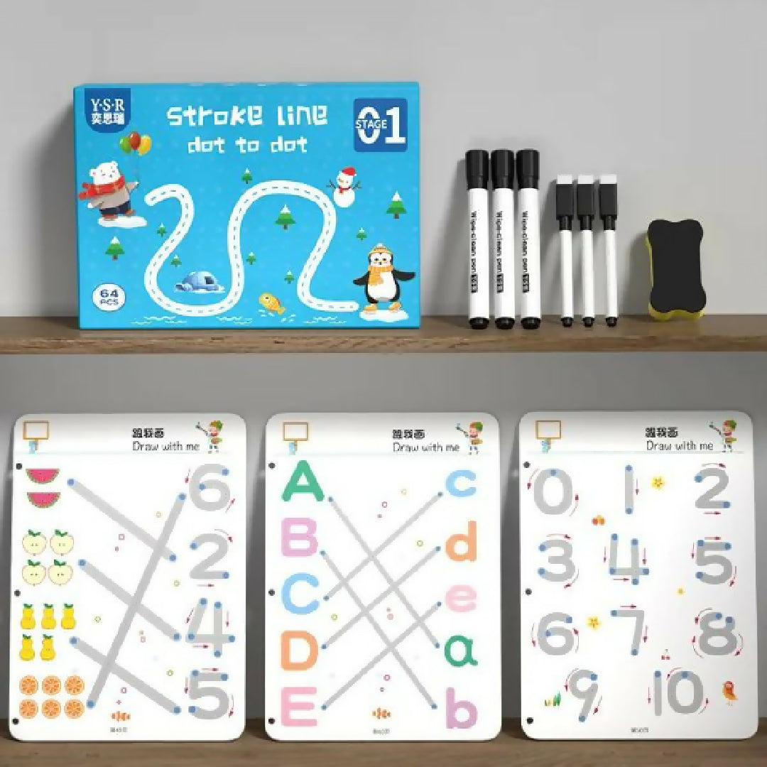 Kids Educational Learning Tracing Book Stroke Line Dot To Dot Magical 64 Pages