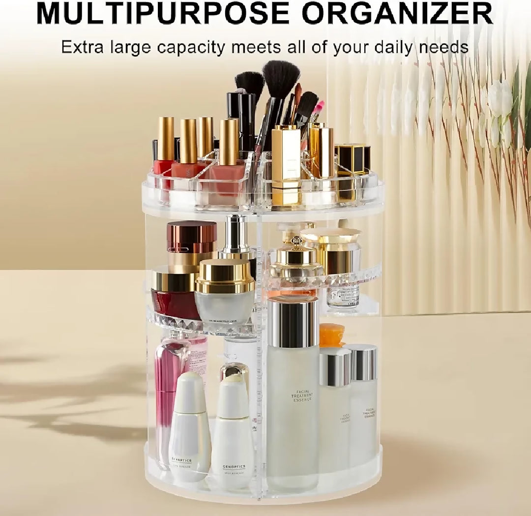 360 Rotating Makeup Organizer Adjustable Carousel Large Capacity Revolving Perfume Organizer Skincare Organizers Cosmetic Storage Spinning Holder for Vanity Clear