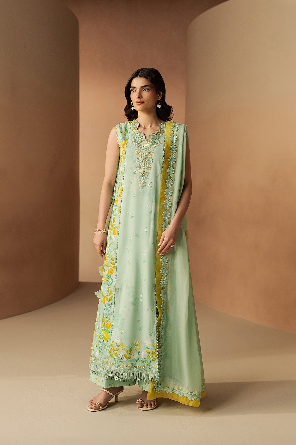 Afrozeh 3 Pc Unstitched Embroidered & Printed Lawn Suit Lumina
