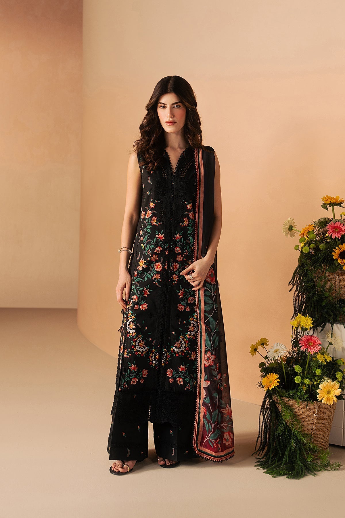 Afrozeh 3 Pc Unstitched Embroidered & Printed Lawn Suit Nightlure